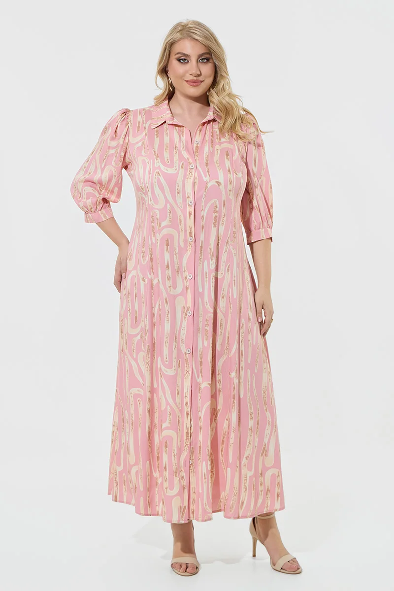 Ροζ Maxi Σεμιζιέ Φόρεμα Plus Size