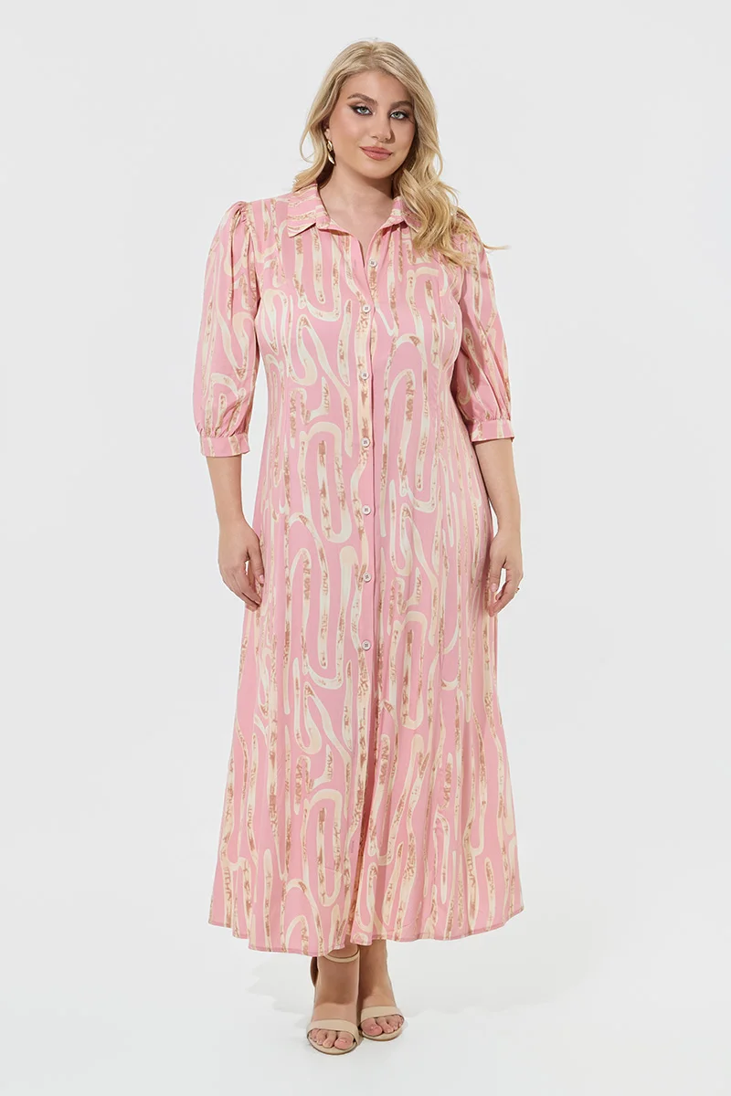 Ροζ Maxi Σεμιζιέ Φόρεμα Plus Size