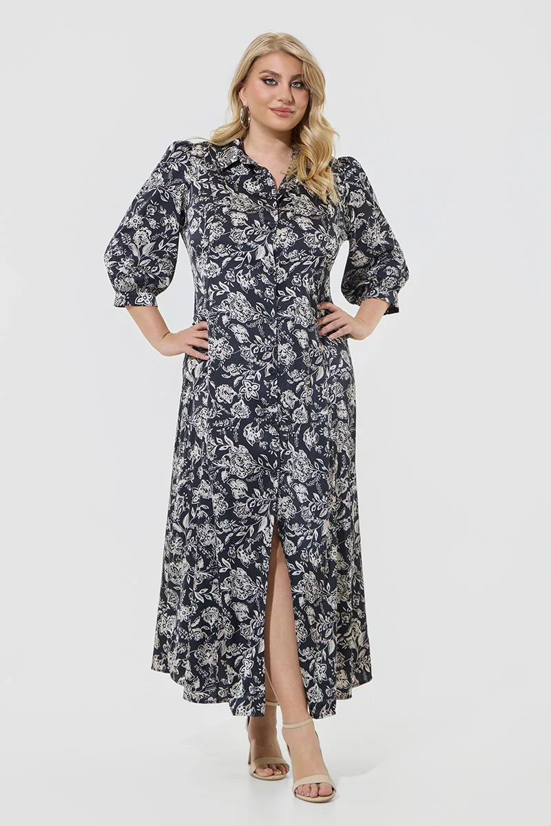 Σατέν Maxi Σεμιζιέ Φόρεμα Plus Size