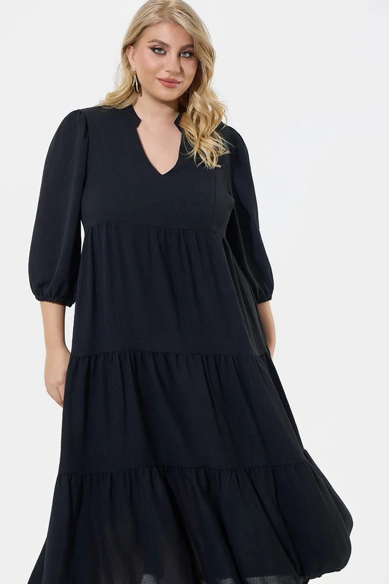 Midi Φόρεμα Αέρινο με Βολάν-Μαύρο