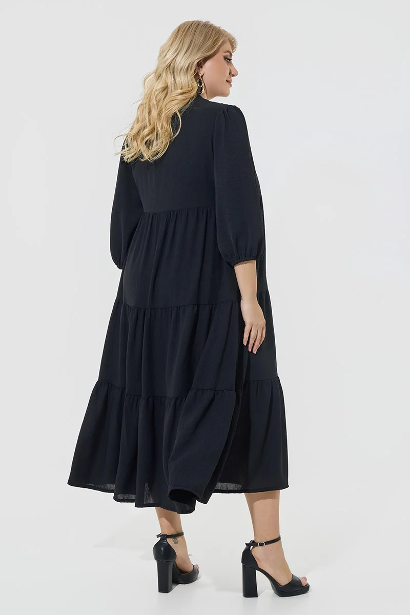 Midi Φόρεμα Αέρινο με Βολάν-Μαύρο