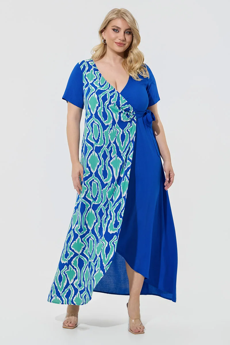 Φόρεμα Maxi Κρουαζέ Plus Size Μπλε