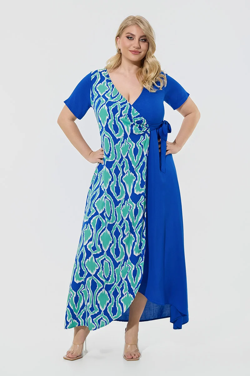 Φόρεμα Maxi Κρουαζέ Plus Size Μπλε