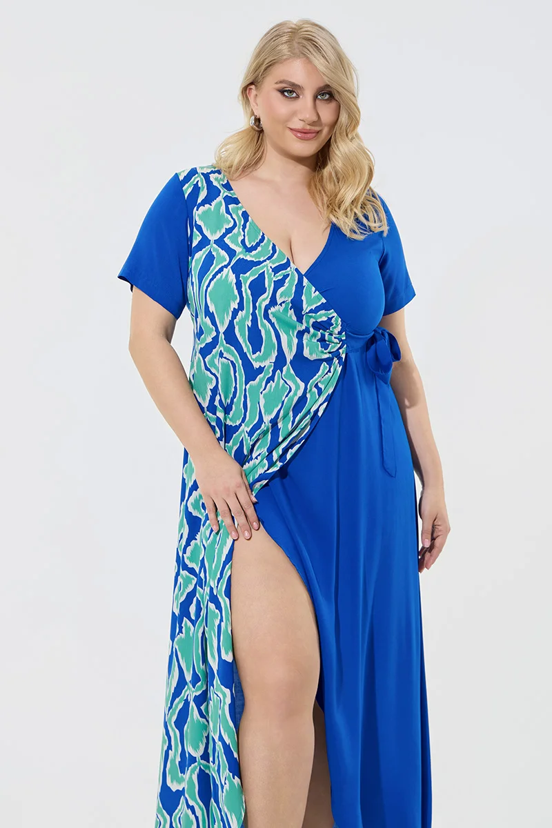 Φόρεμα Maxi Κρουαζέ Plus Size Μπλε
