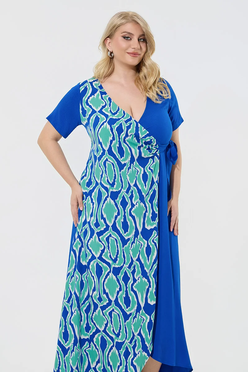 Φόρεμα Maxi Κρουαζέ Plus Size Μπλε