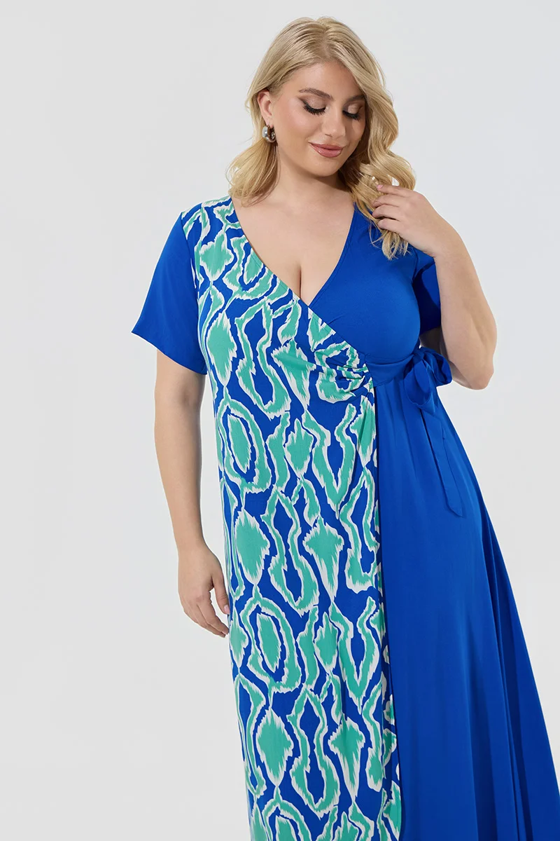 Φόρεμα Maxi Κρουαζέ Plus Size Μπλε