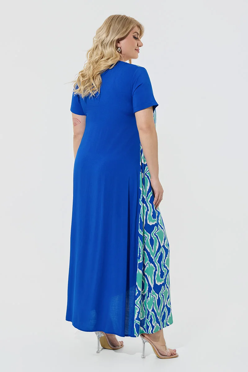 Φόρεμα Maxi Κρουαζέ Plus Size Μπλε