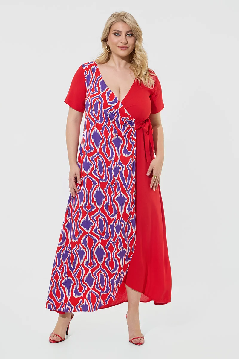 Φόρεμα Maxi Κρουαζέ Plus Size Κόκκινο