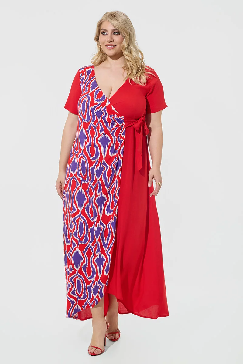 Φόρεμα Maxi Κρουαζέ Plus Size Κόκκινο