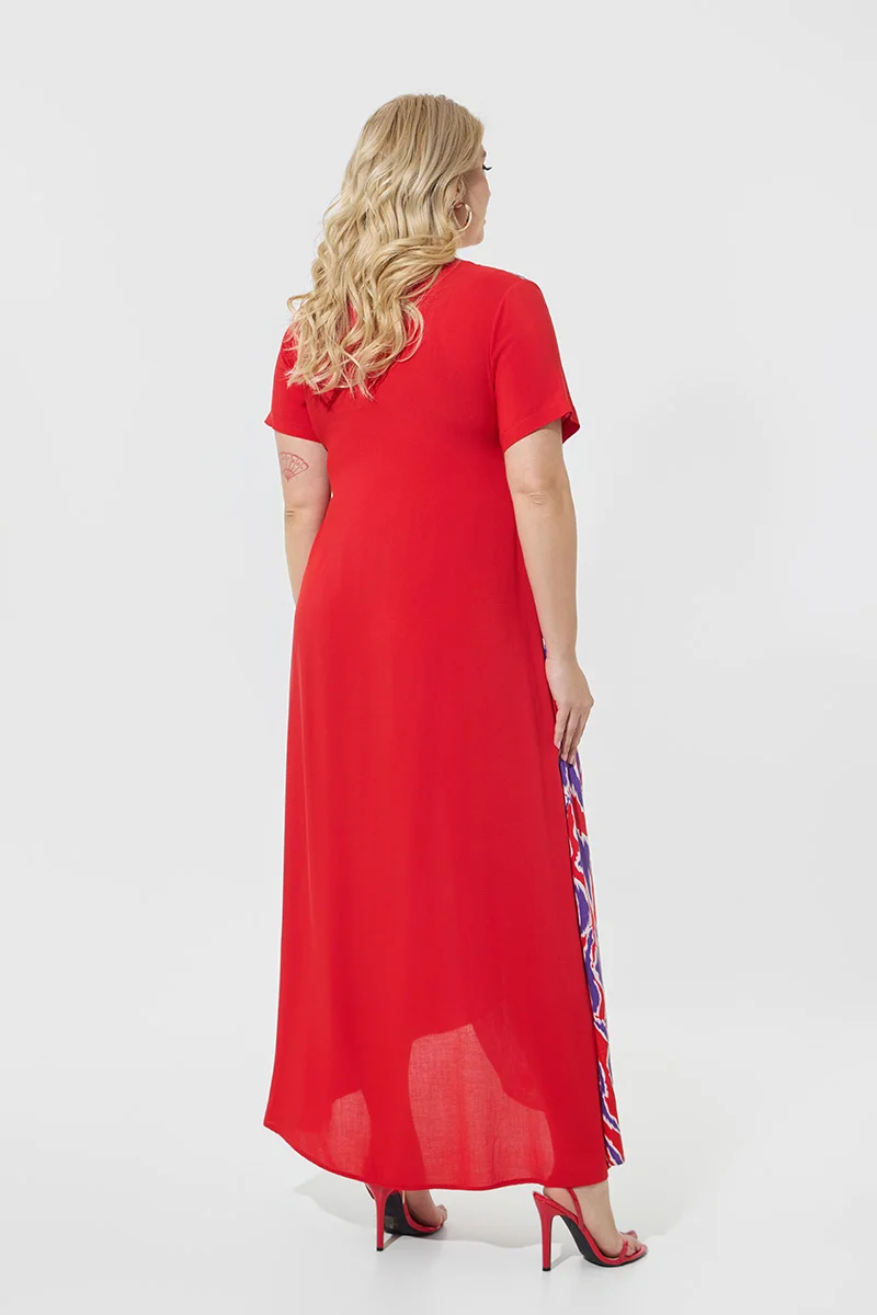 Φόρεμα Maxi Κρουαζέ Plus Size Κόκκινο