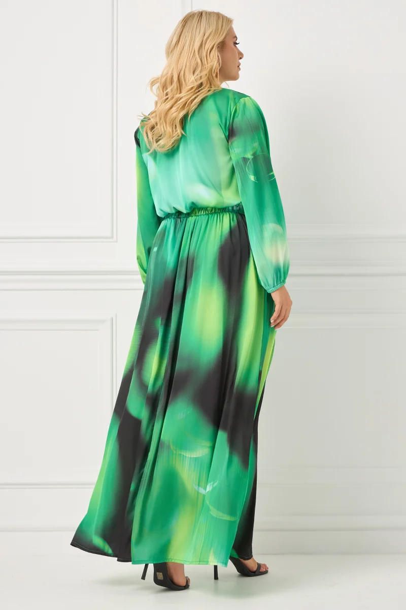 Σατέν Plus Size Σετ Φούστα – Μπλούζα Εμπριμέ