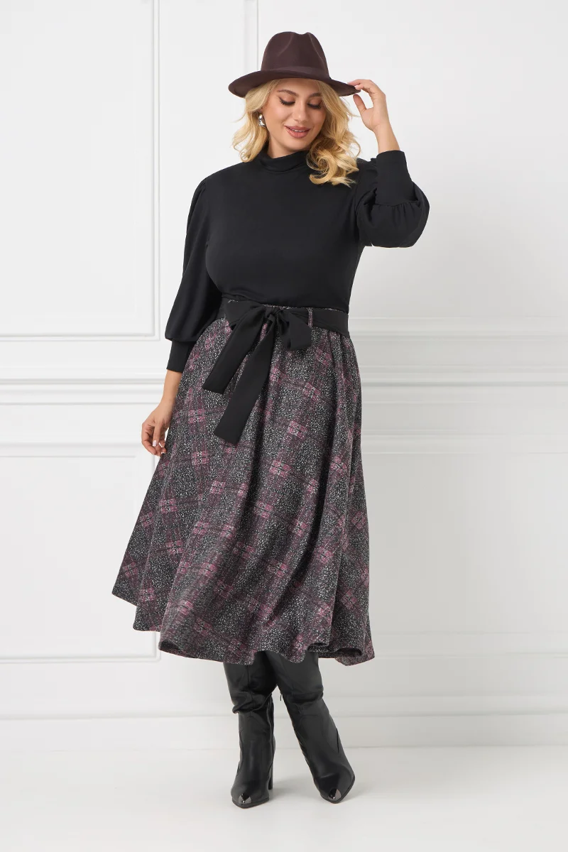 Καρό  Midi Φούστα Πόντοστόφα με Ζώνη