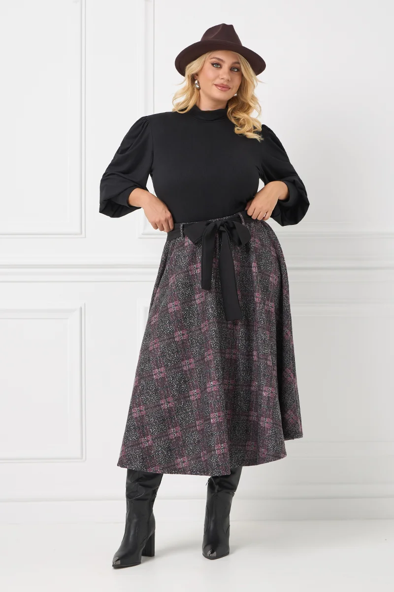 Καρό  Midi Φούστα Πόντοστόφα με Ζώνη