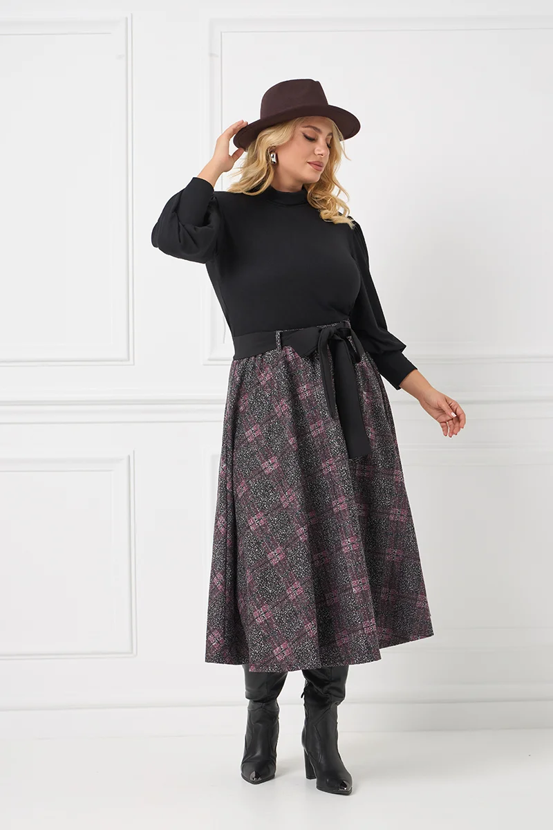 Καρό  Midi Φούστα Πόντοστόφα με Ζώνη