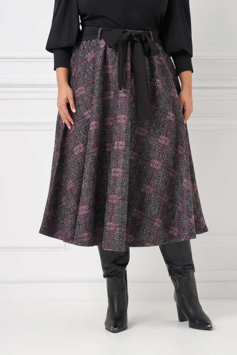 Καρό  Midi Φούστα Πόντοστόφα με Ζώνη