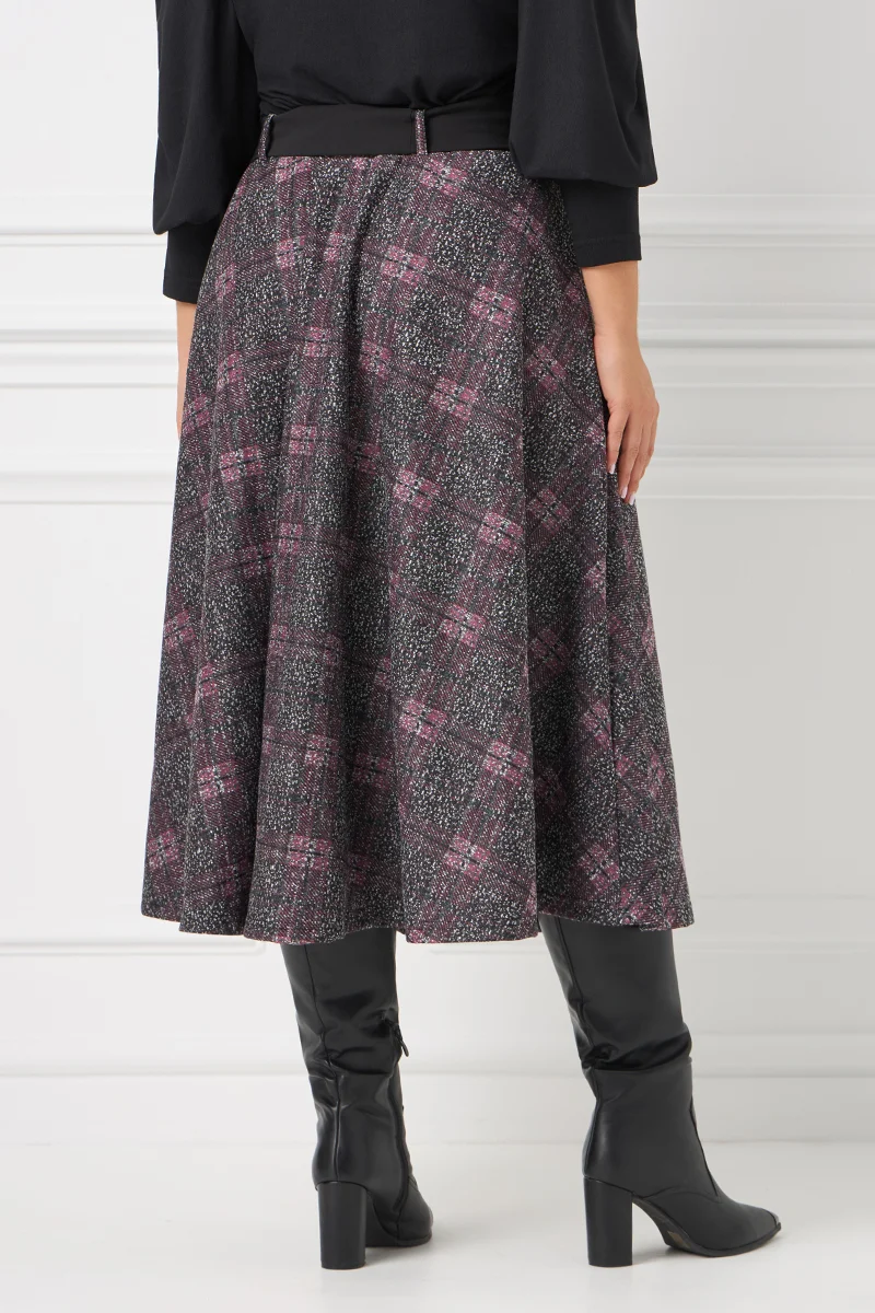 Καρό  Midi Φούστα Πόντοστόφα με Ζώνη