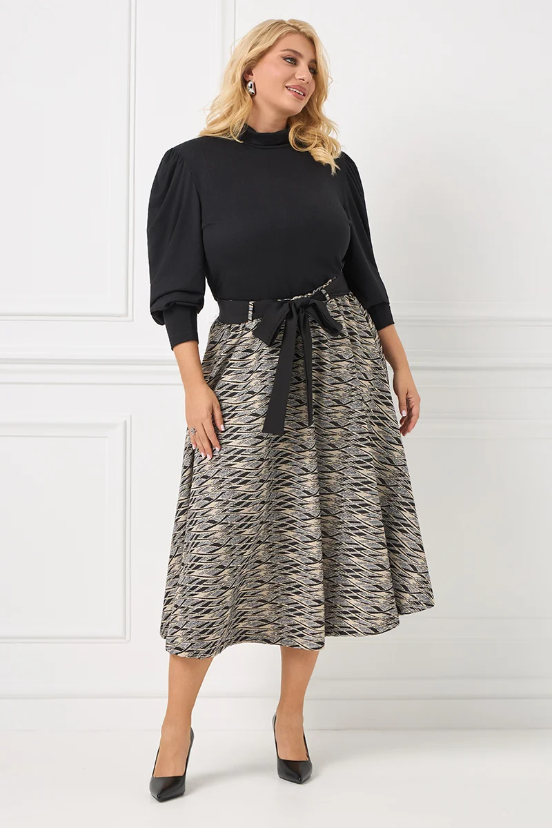 Ελαστική Midi Φούστα Με Λουρέξ και Ζώνη