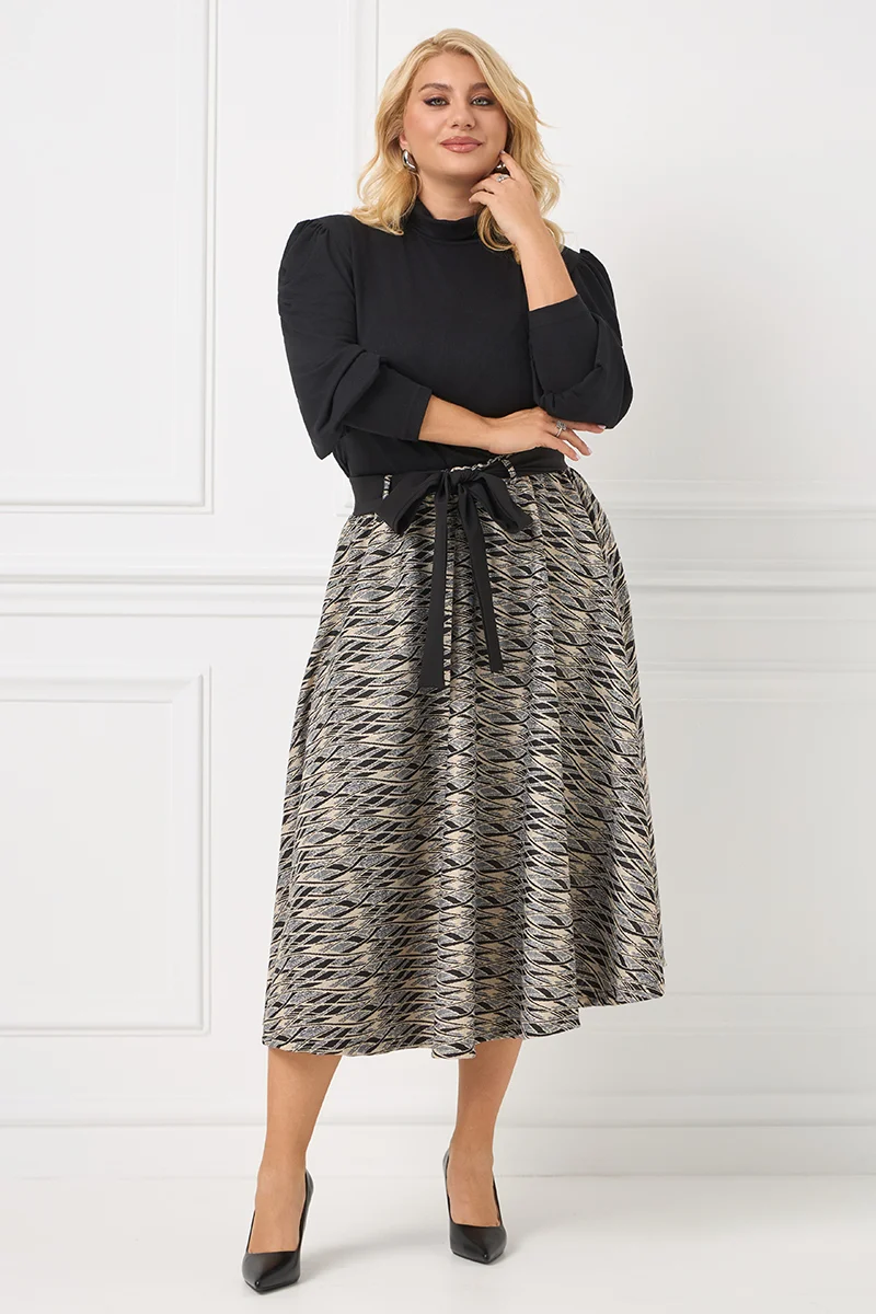 Ελαστική Midi Φούστα Με Λουρέξ και Ζώνη