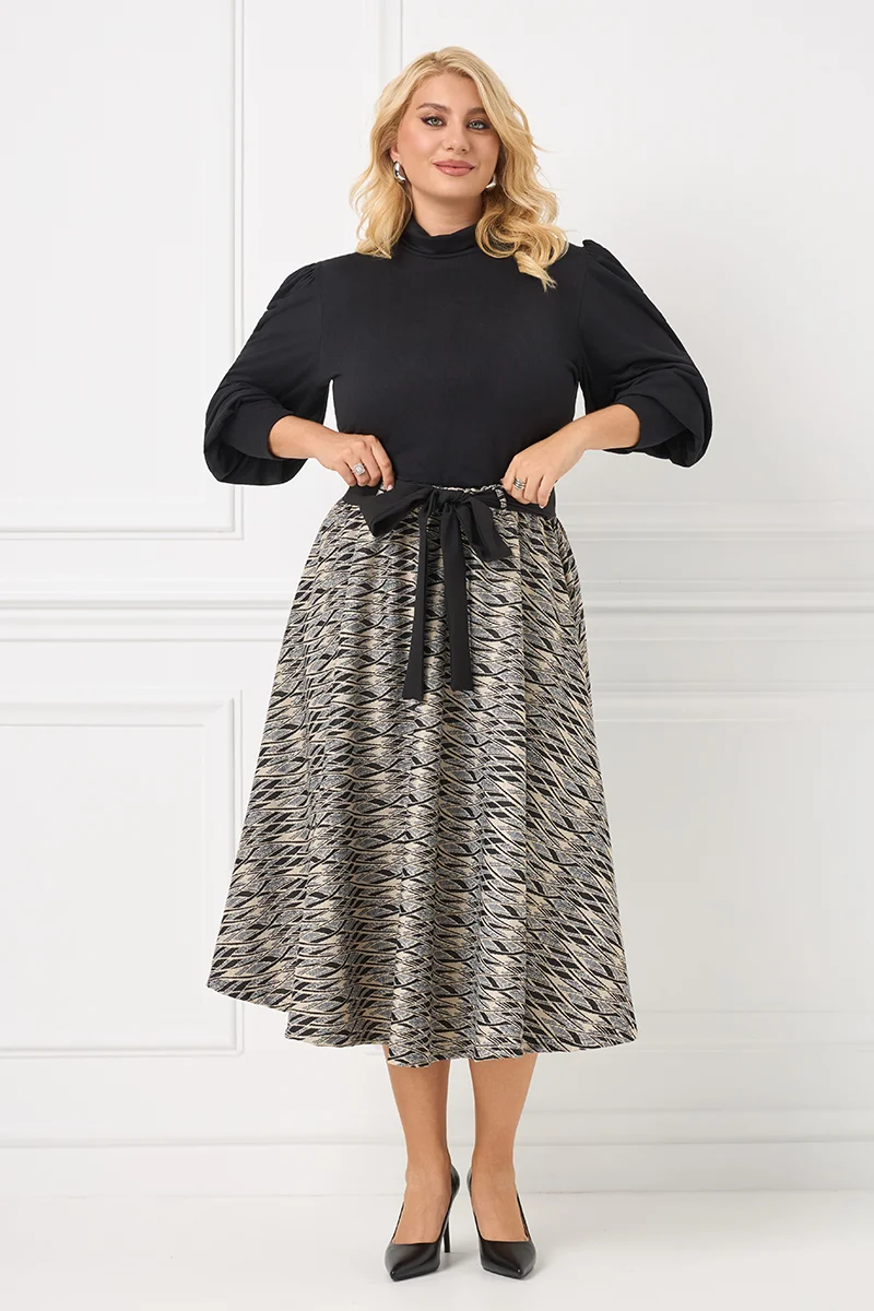 Ελαστική Midi Φούστα Με Λουρέξ και Ζώνη