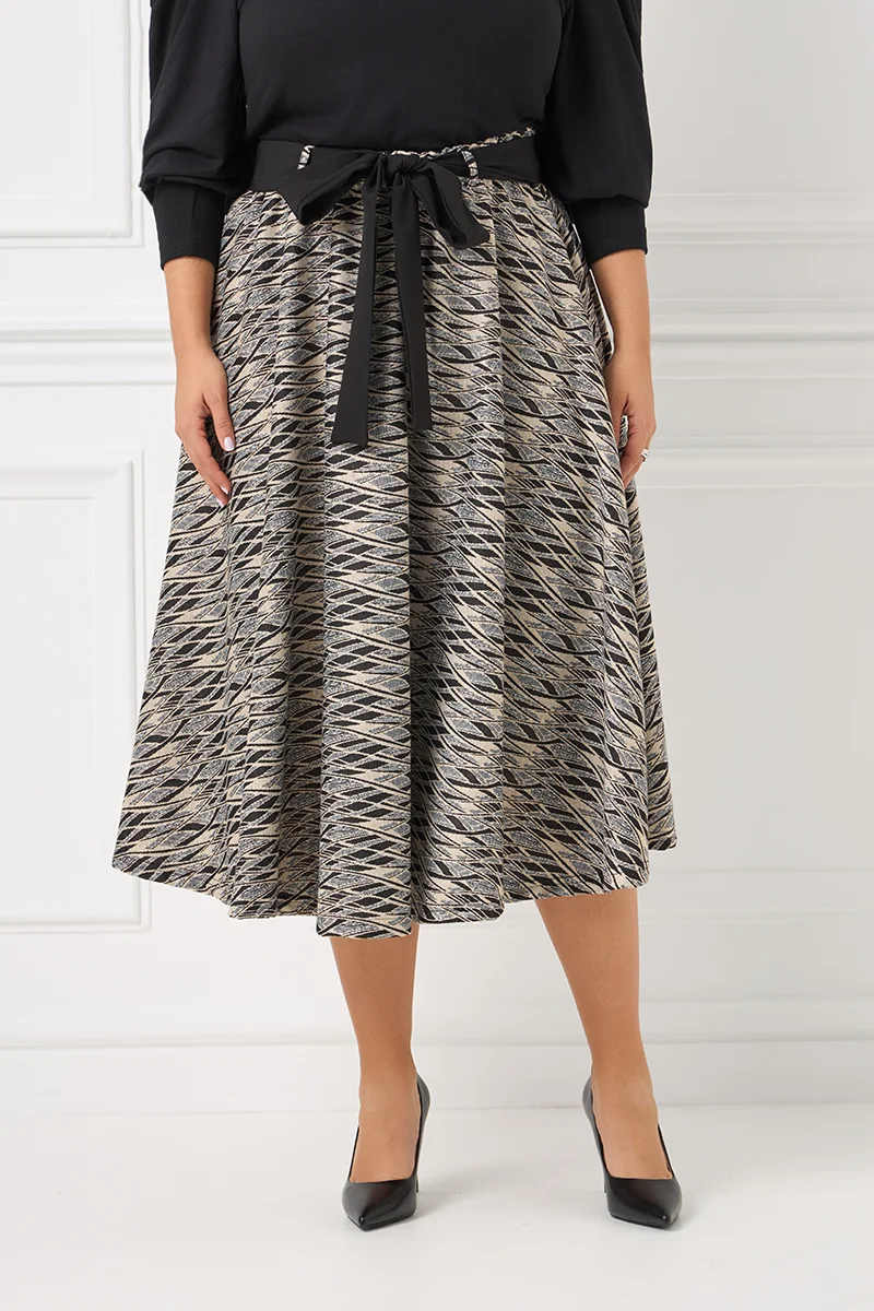 Ελαστική Midi Φούστα Με Λουρέξ και Ζώνη