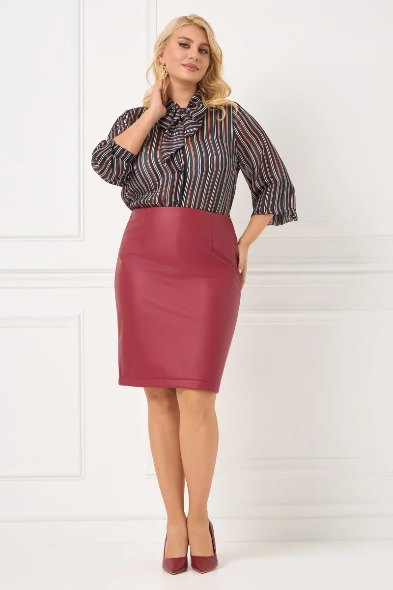 Μπορντό Φούστα Δερματίνη Με Επένδυση 