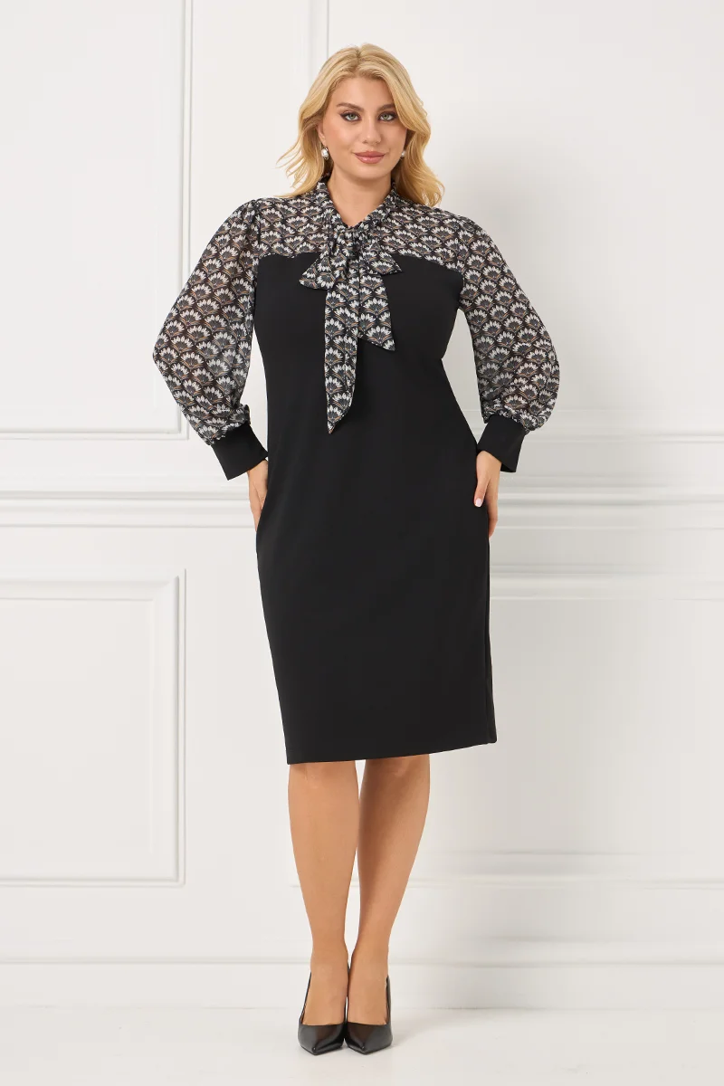 Ελαστικό Μαύρο Φόρεμα Με Μουσελίνα