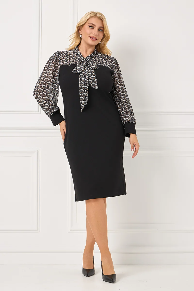 Ελαστικό Μαύρο Φόρεμα Με Μουσελίνα