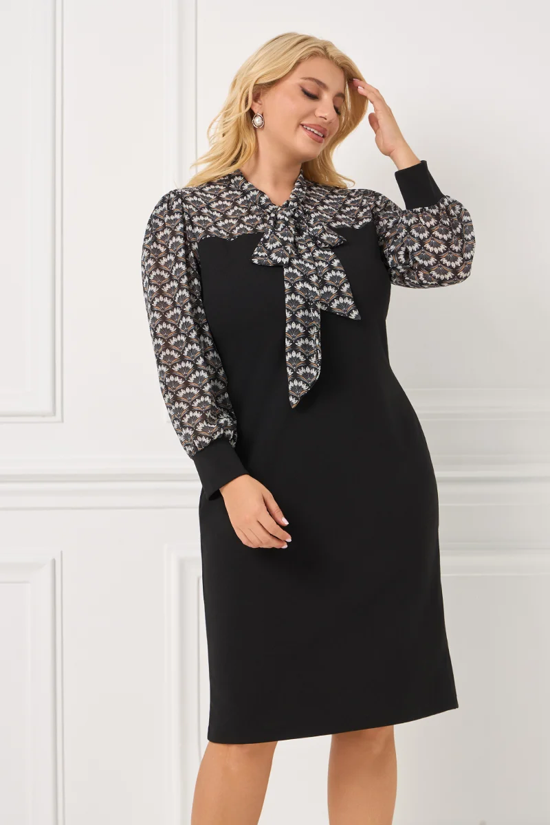 Ελαστικό Μαύρο Φόρεμα Με Μουσελίνα