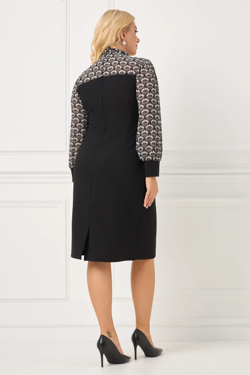 Ελαστικό Μαύρο Φόρεμα Με Μουσελίνα