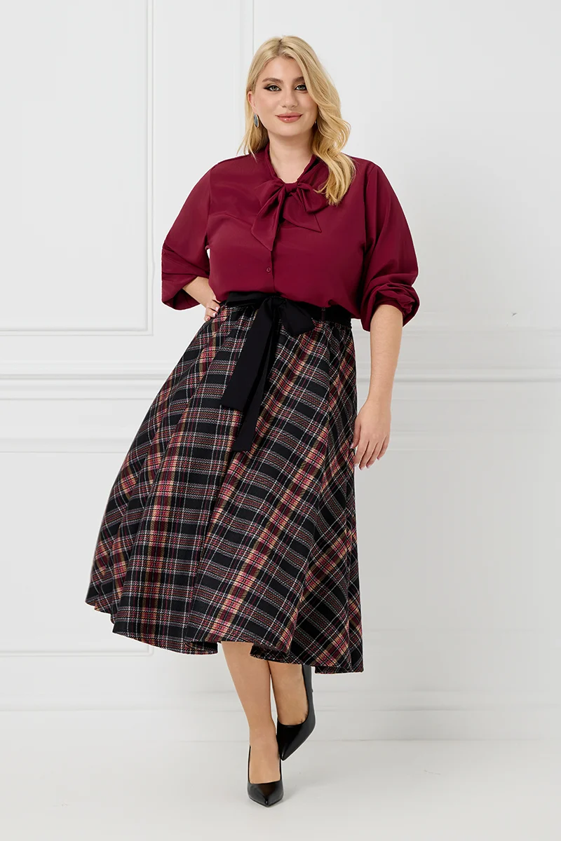  Φούστα Καρό Πόντοστόφα με Ζώνη