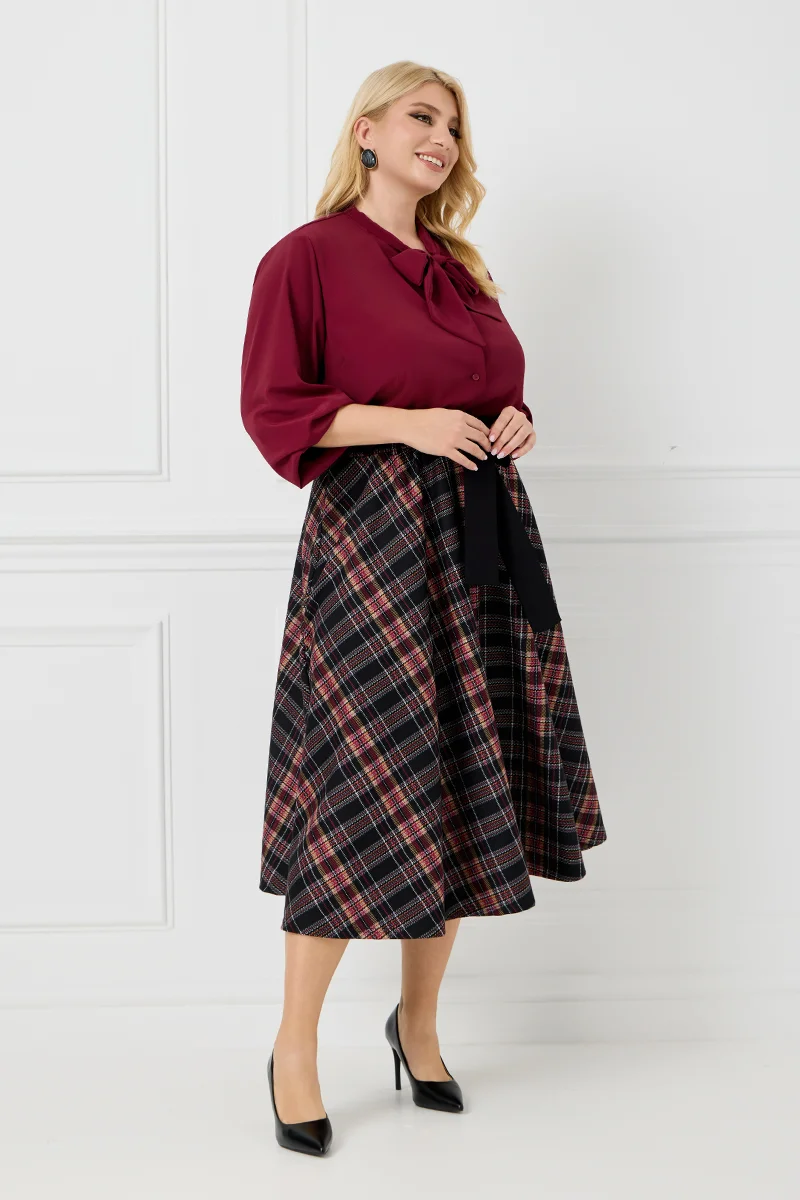  Φούστα Καρό Πόντοστόφα με Ζώνη