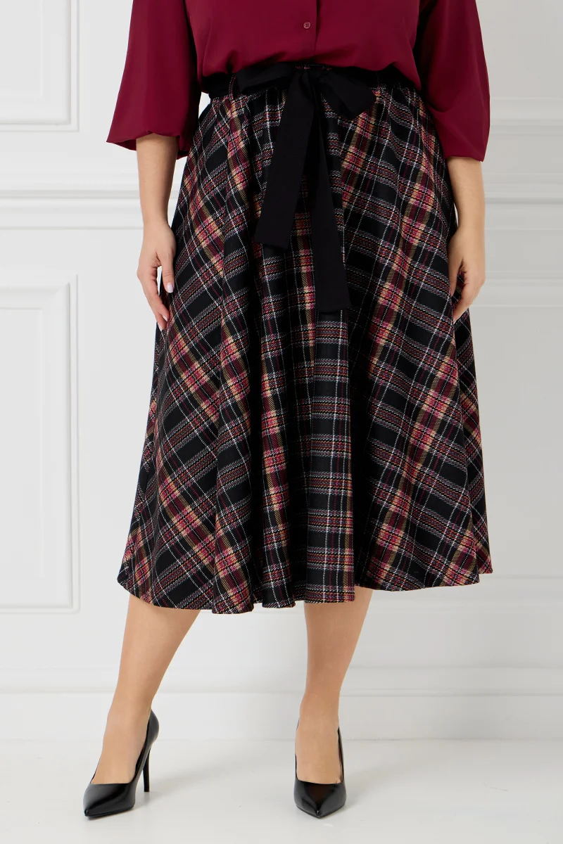  Φούστα Καρό Πόντοστόφα με Ζώνη