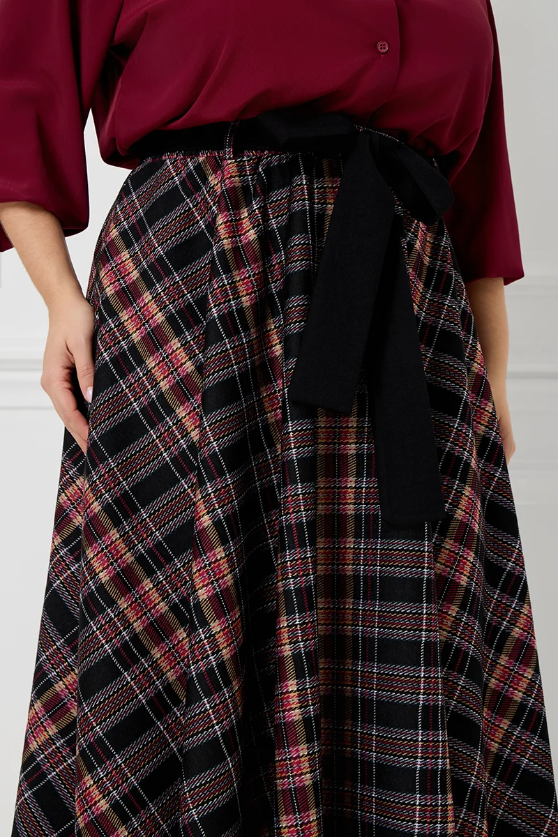  Φούστα Καρό Πόντοστόφα με Ζώνη