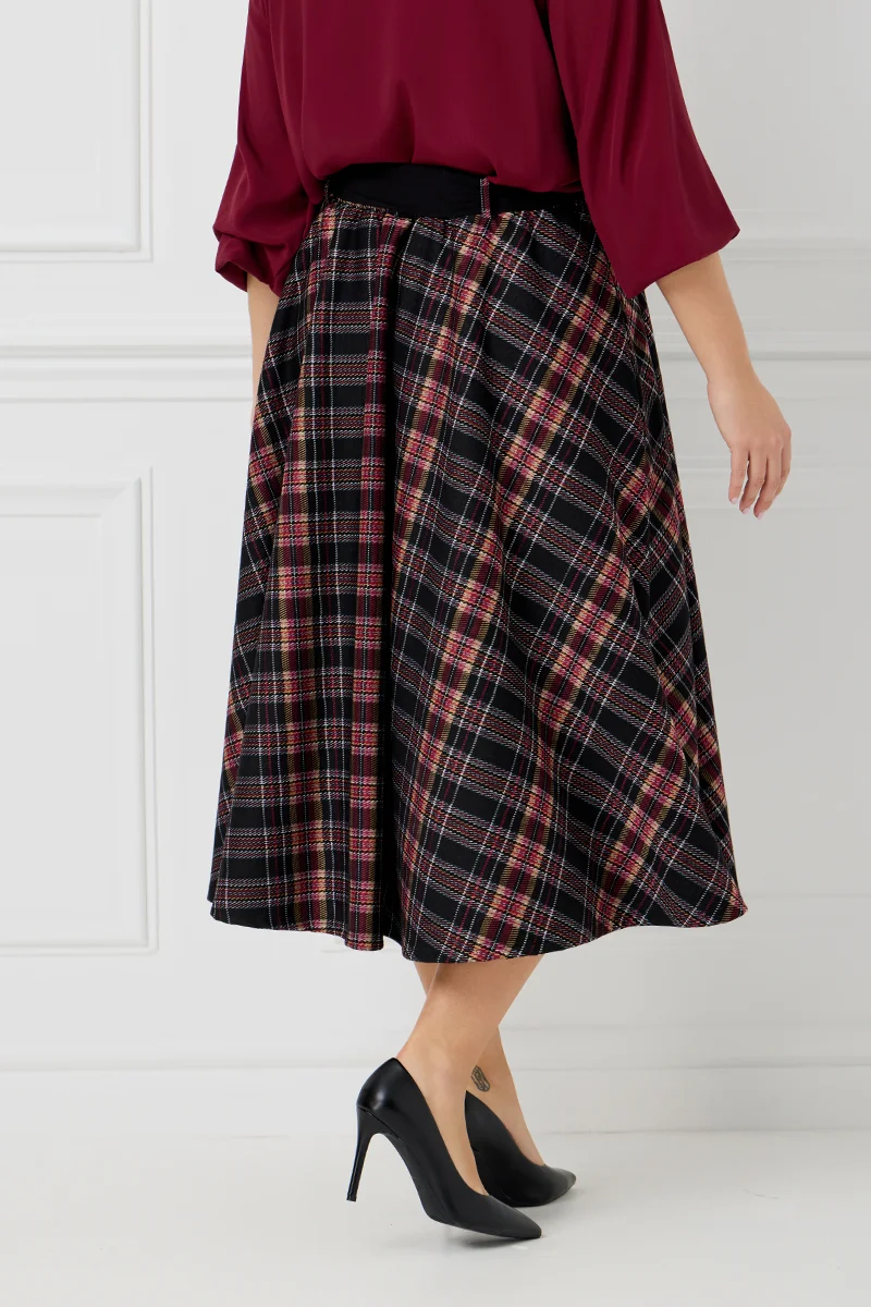  Φούστα Καρό Πόντοστόφα με Ζώνη