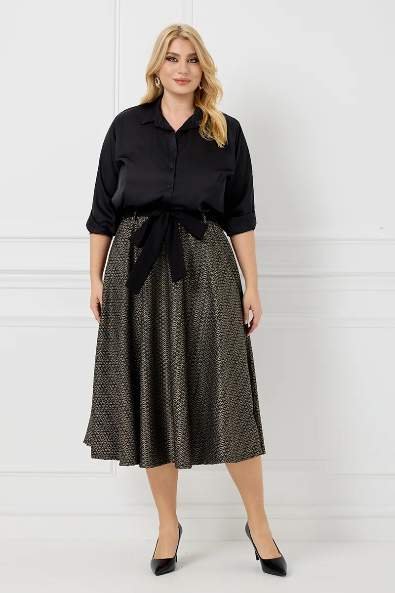  Χρυσή Νουάρ Φούστα με Ζώνη