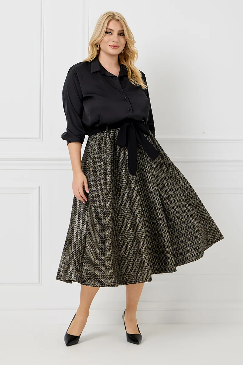  Χρυσή Νουάρ Φούστα με Ζώνη