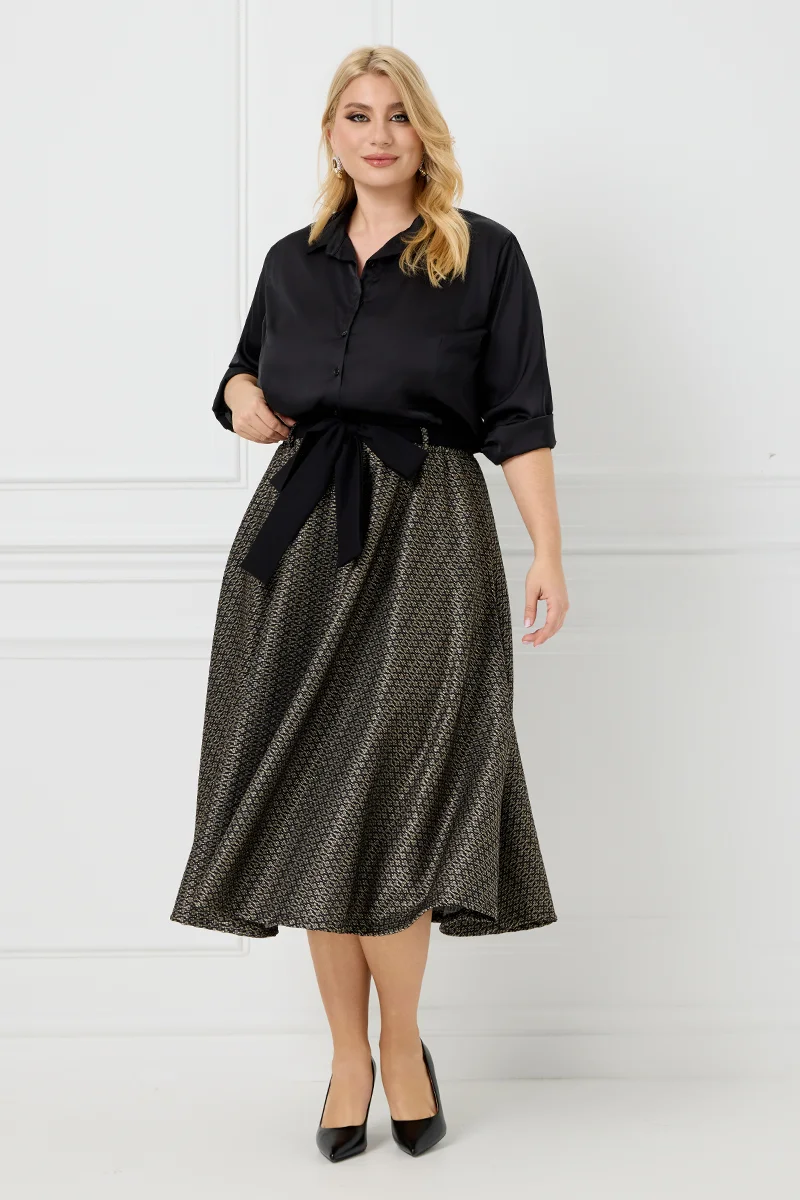  Χρυσή Νουάρ Φούστα με Ζώνη