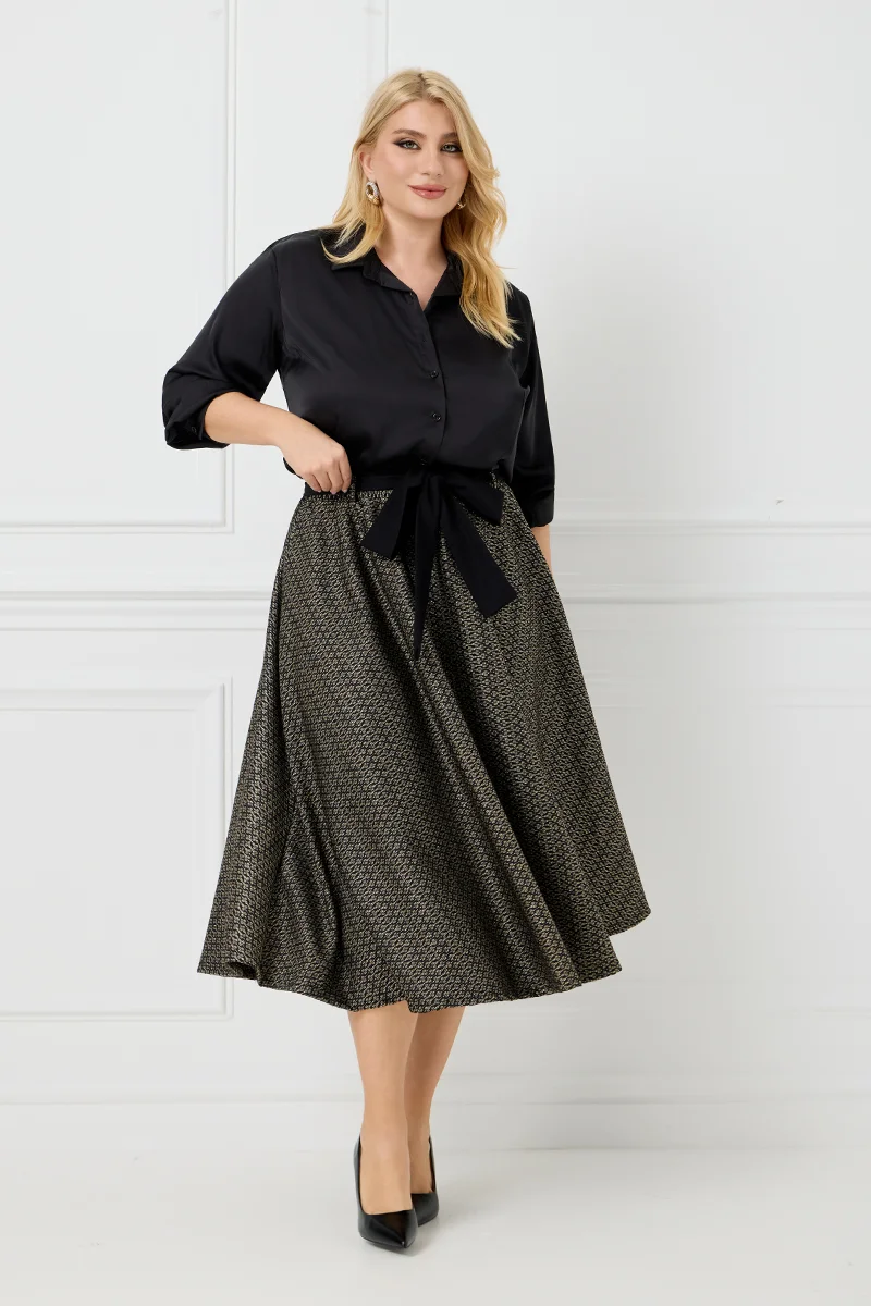  Χρυσή Νουάρ Φούστα με Ζώνη