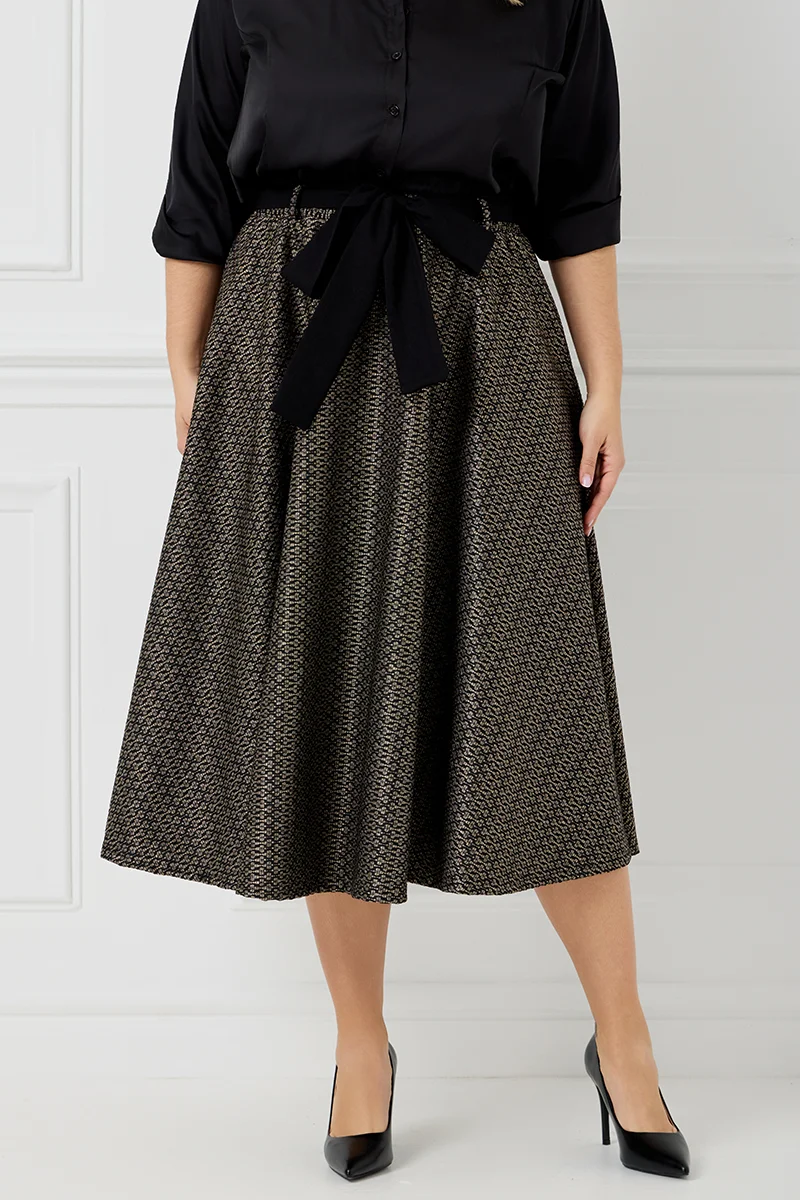  Χρυσή Νουάρ Φούστα με Ζώνη