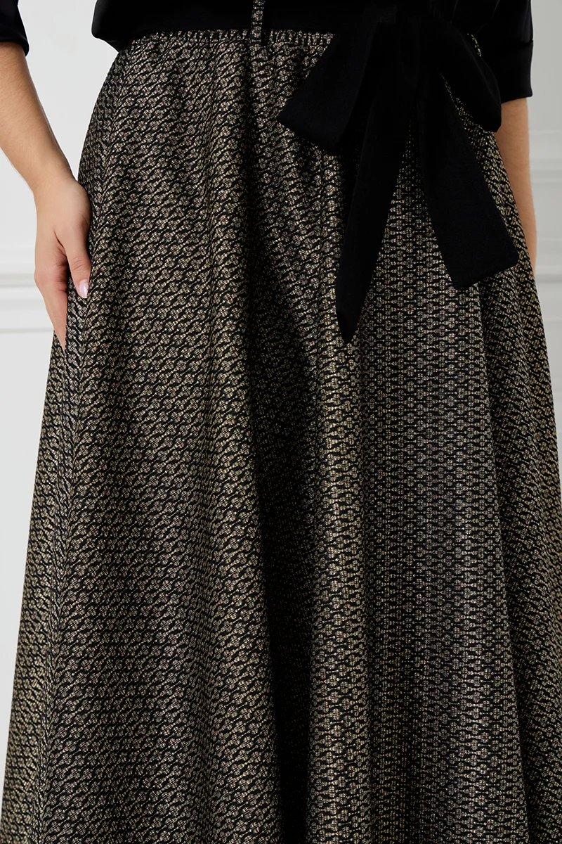  Χρυσή Νουάρ Φούστα με Ζώνη