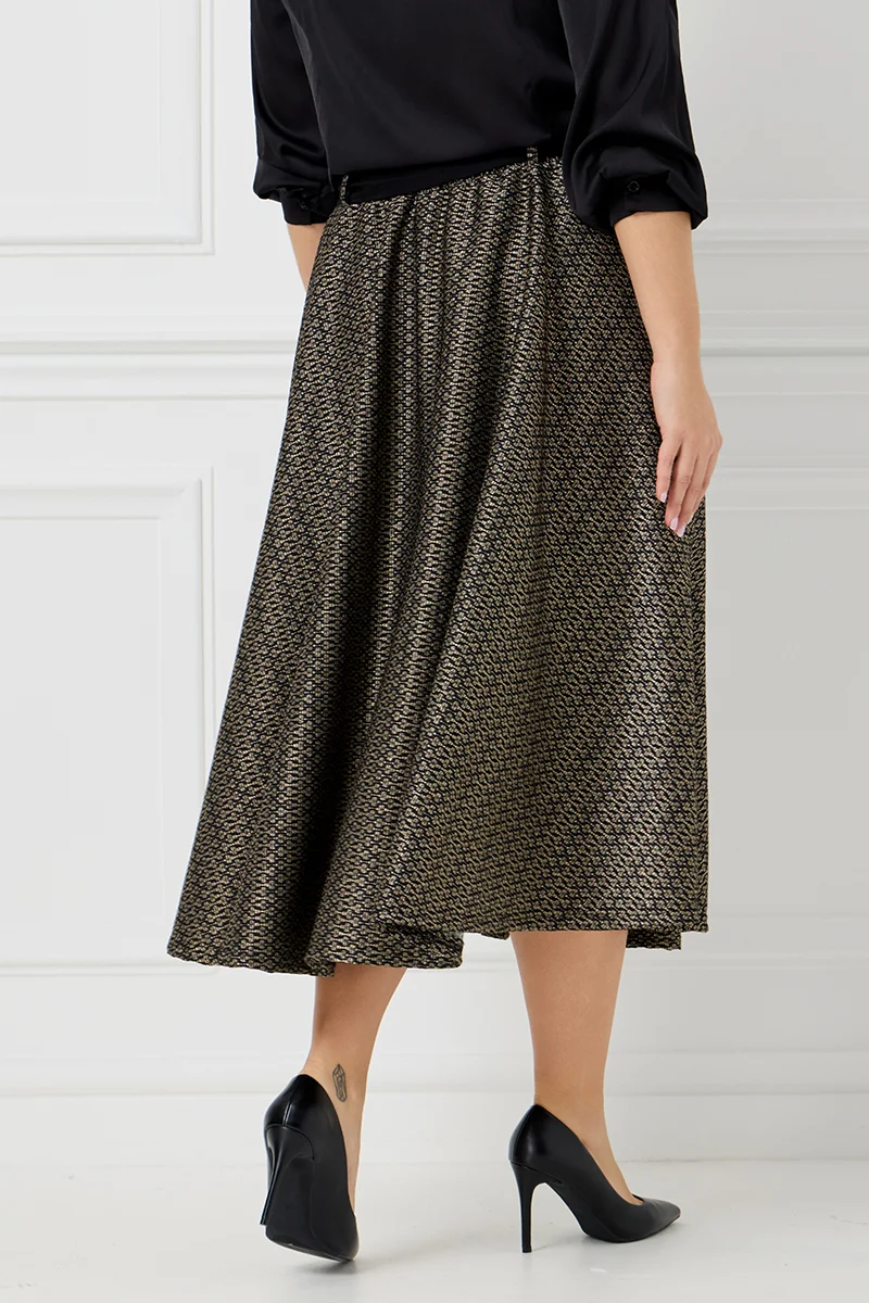  Χρυσή Νουάρ Φούστα με Ζώνη