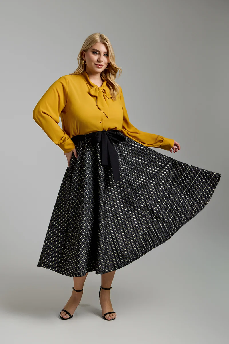 Midi Φούστα Ζακάρ  με Ζώνη