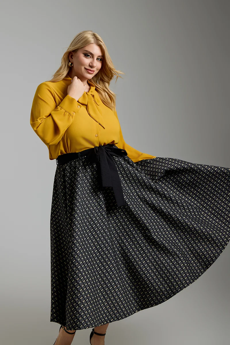 Midi Φούστα Ζακάρ  με Ζώνη