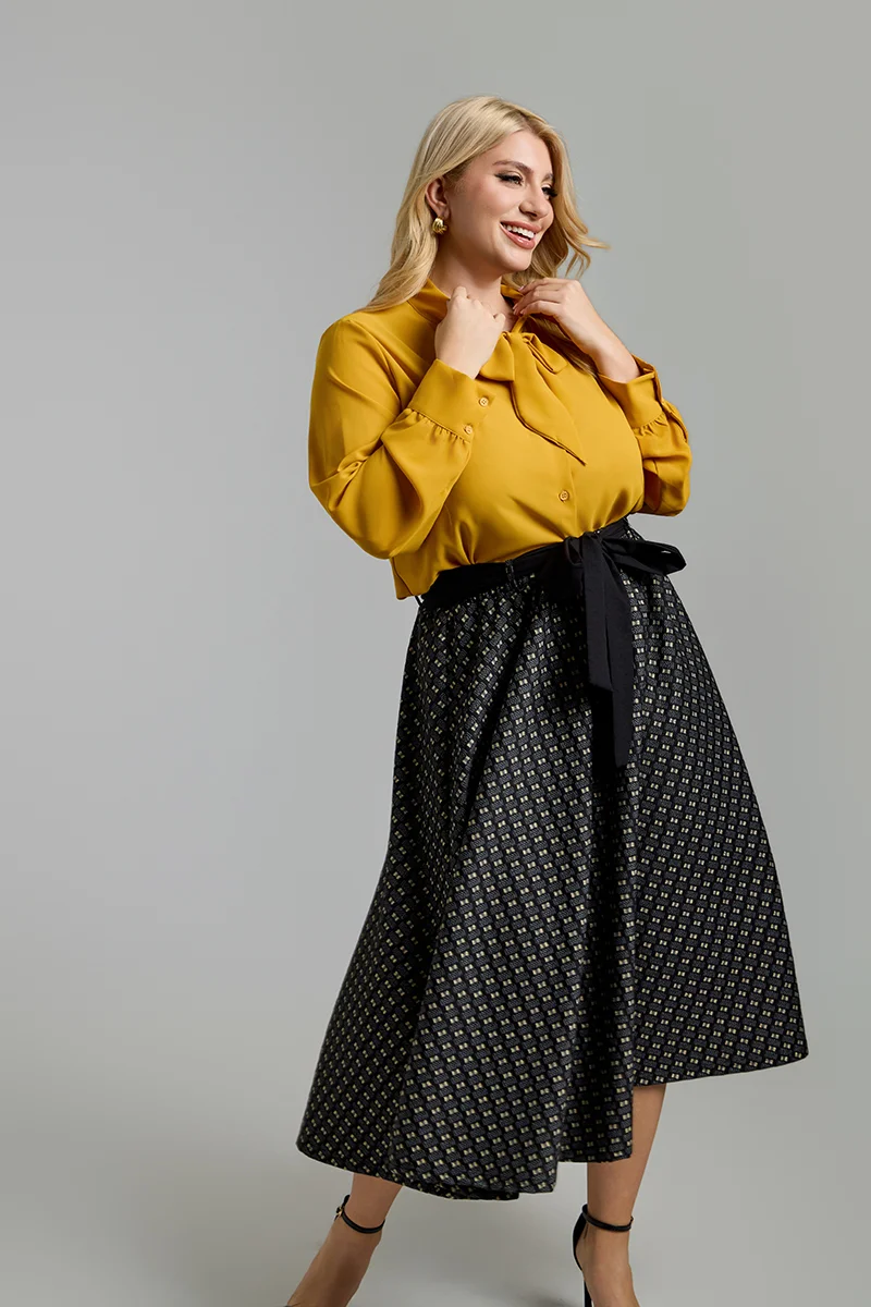 Midi Φούστα Ζακάρ  με Ζώνη