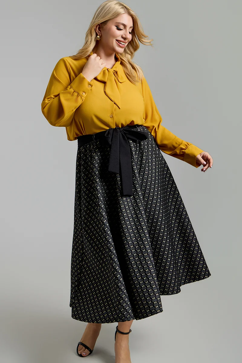 Midi Φούστα Ζακάρ  με Ζώνη