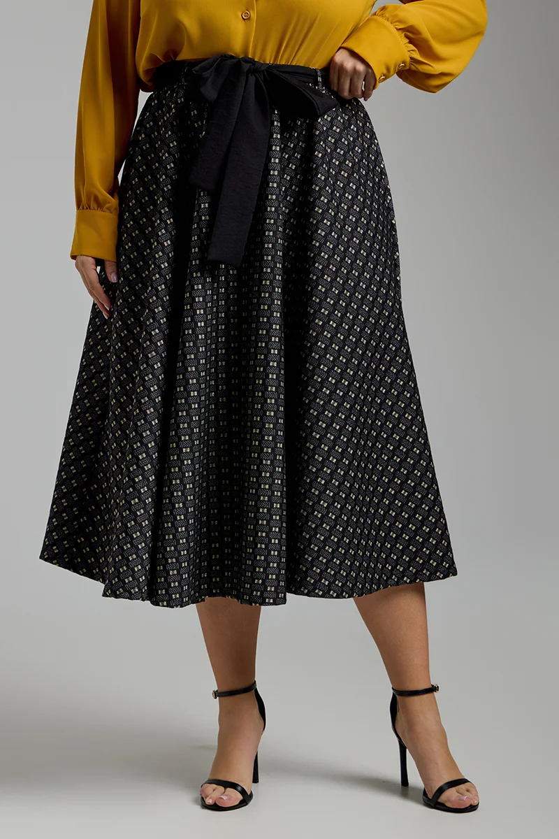 Midi Φούστα Ζακάρ  με Ζώνη