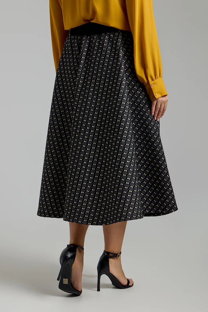 Midi Φούστα Ζακάρ  με Ζώνη