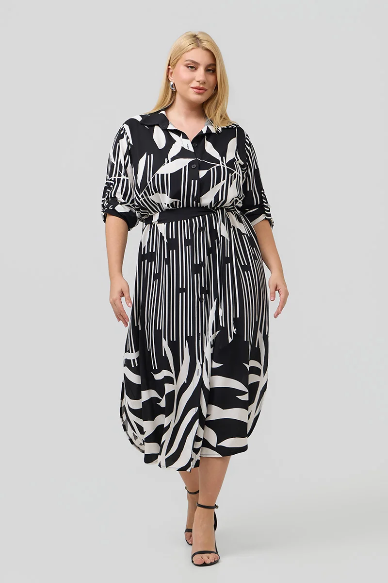 Ασπρόμαυρο Σεμιζιέ Φόρεμα 