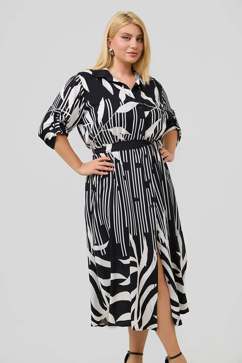 Ασπρόμαυρο Σεμιζιέ Φόρεμα 