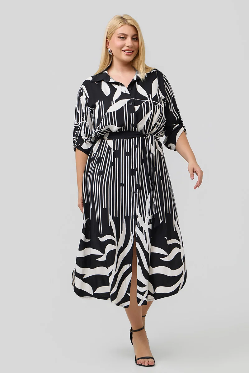 Ασπρόμαυρο Σεμιζιέ Φόρεμα 